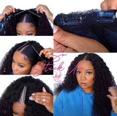 So Stuck Up Hair V Part Wig Kinky Curly Human Hair Wigs For Black Women 180% Density Malaysian Remy Glueless Middle V Shape Wigs