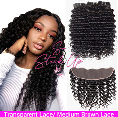 So Stuck Up Hair Deep Wave Bundles With Frontal HD Transparent Lace Closure With Bundles Brazilian Human Hair 3 Bundles WIth Frontal