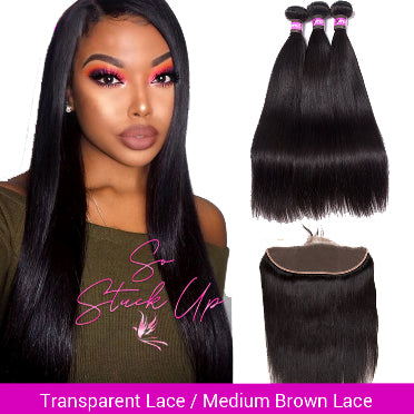 So Stuck Up Brazilian Straight Bundles With Frontal HD Transparent Lace Frontal With Bundles Remy Human Hair 3 Bundles With Closure